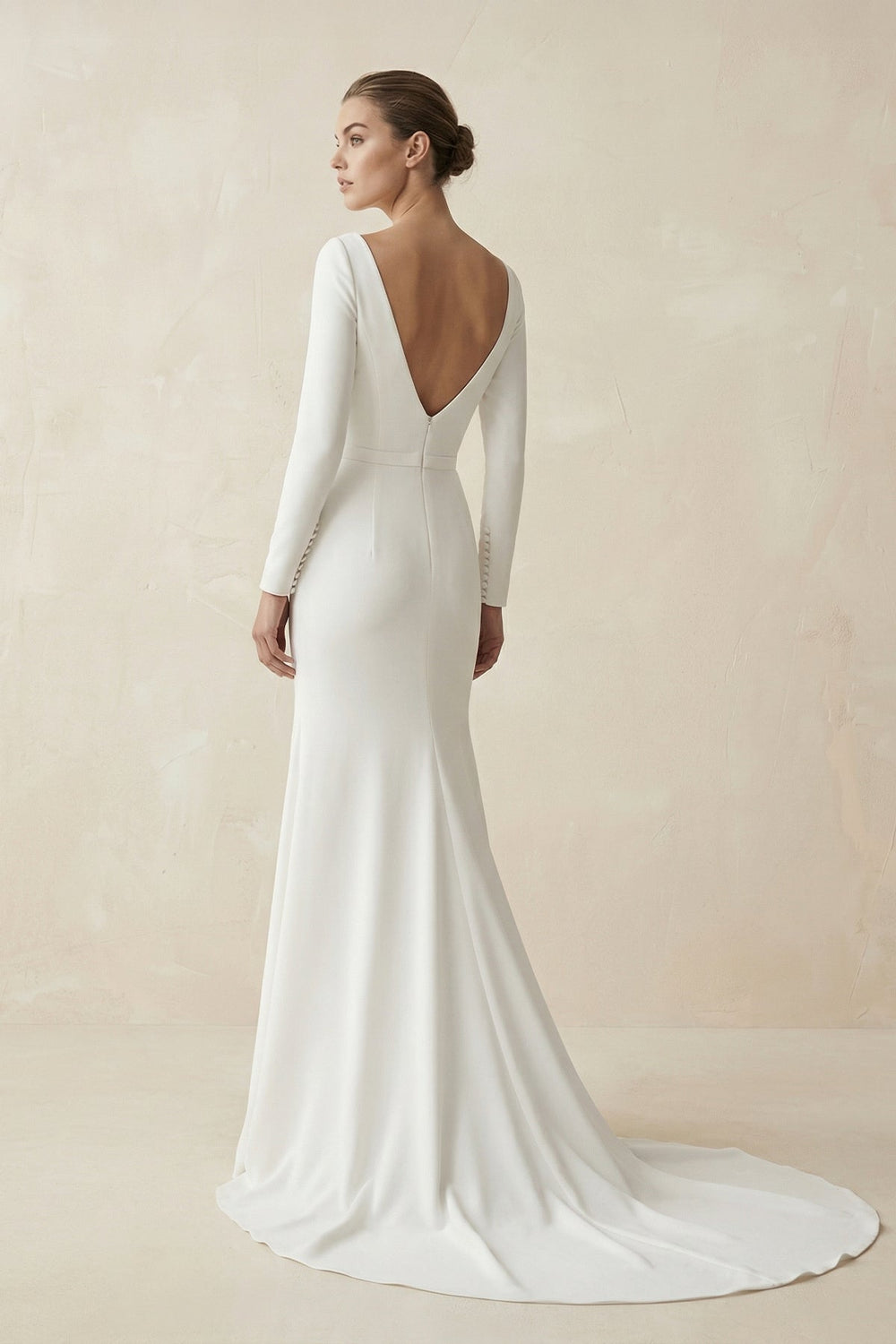 Bateau Neck Mermaid Long Sleeve Wedding Dress in White - KISS BRIDAL Wedding Dresses