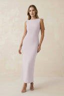 Bateau Neck Sheath Satin Midi Bridesmaid Dress With Bow in Dusk - KISS BRIDAL Bridesmaid Dresses