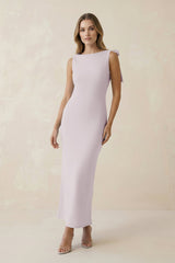 Bateau Neck Sheath Satin Midi Bridesmaid Dress With Bow in Dusk - KISS BRIDAL Bridesmaid Dresses