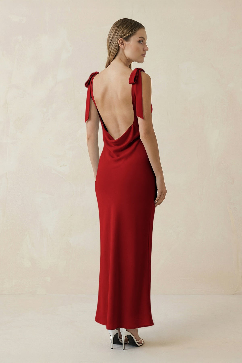 Bateau Neck Sheath Satin Midi Bridesmaid Dress With Bow in Spice - KISS BRIDAL Bridesmaid Dresses