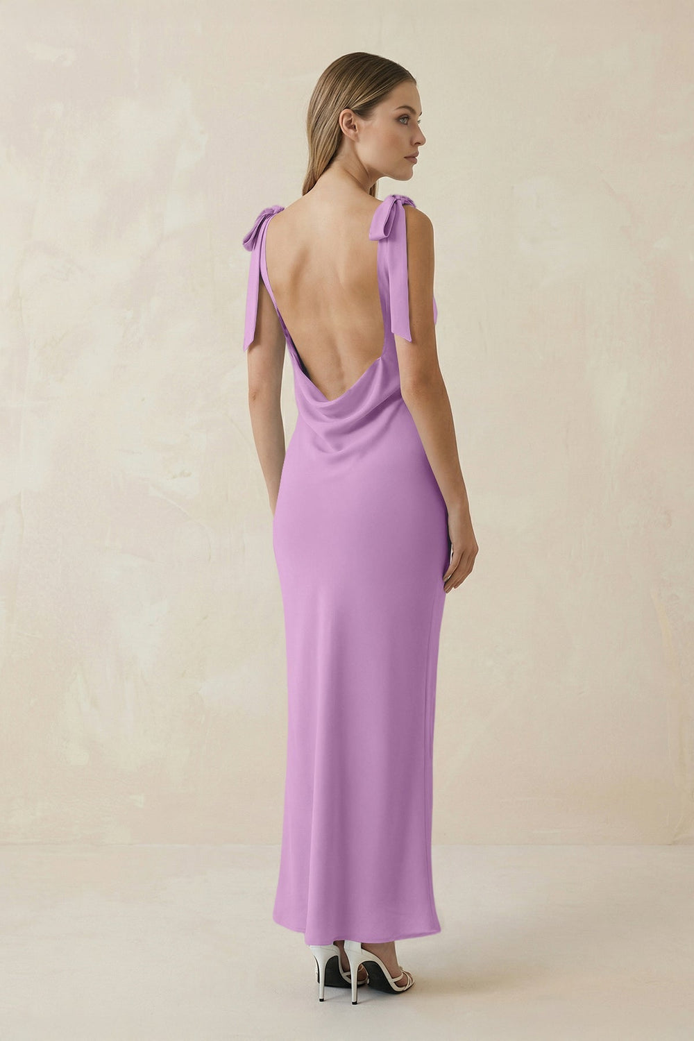 Bateau Neck Sheath Satin Midi Bridesmaid Dress With Bow in Vintage Mauve - KISS BRIDAL Bridesmaid Dresses