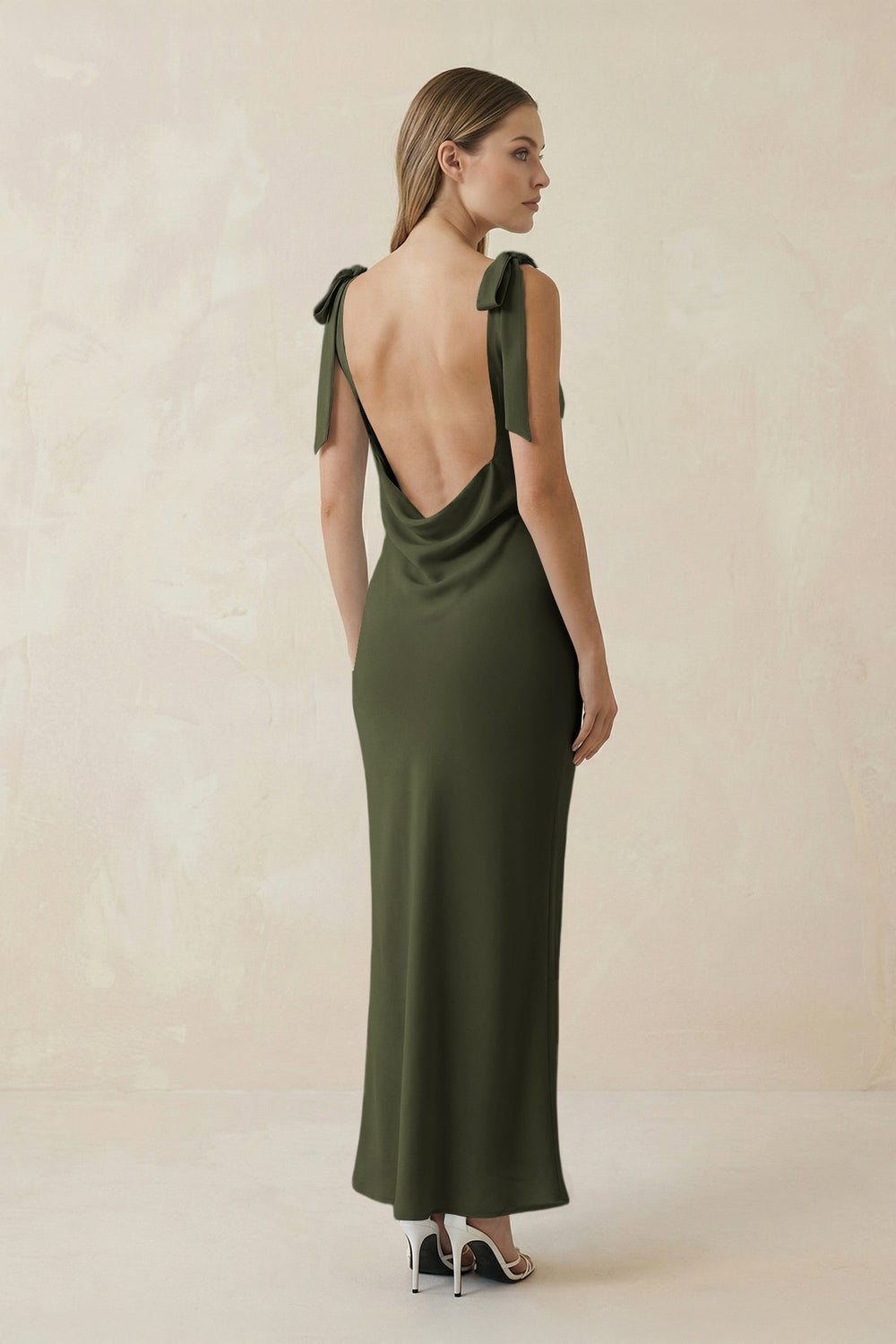 Bateau Neck Sheath Satin Midi Bridesmaid Dress With Bow in Willow Green - KISS BRIDAL Bridesmaid Dresses