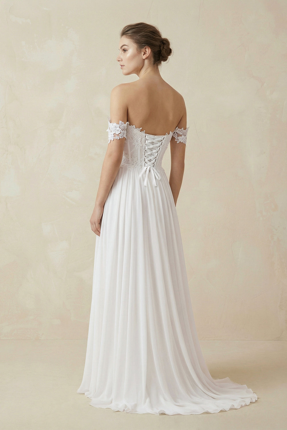 White A line Chiffon Off - Shoulder Wedding Dress - KISS BRIDAL Wedding Dresses