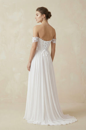 White A line Chiffon Off - Shoulder Wedding Dress - KISS BRIDAL Wedding Dresses