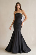Beaded Mermaid Ruched Wedding Dress With Back Bow in Black and White - SHE IS ME Wedding Dresses