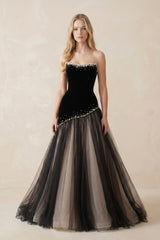 Beaded Strapless A - Line Tulle Wedding Dress in Black - KISS BRIDAL evening dresses