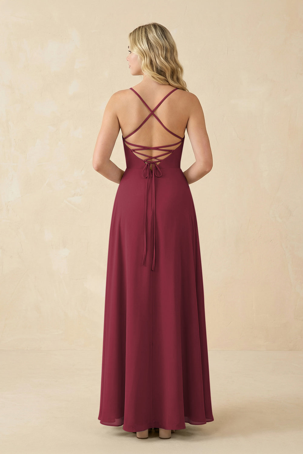 A-Line Chiffon Spaghetti Strap Bridesmaid Dress in Berry