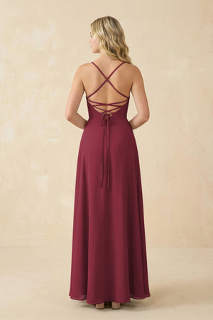 Berry A-Line Chiffon Spaghetti Strap Bridesmaid Dress (2) | KISSBRIDAL