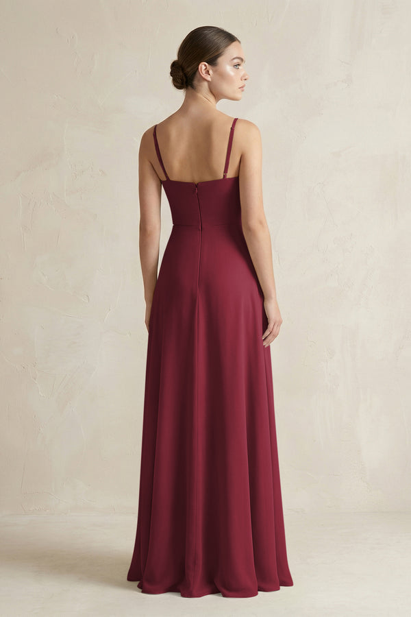 Berry A-Line Chiffon Spaghetti Strap Bridesmaid Dress (2) | KISSBRIDAL