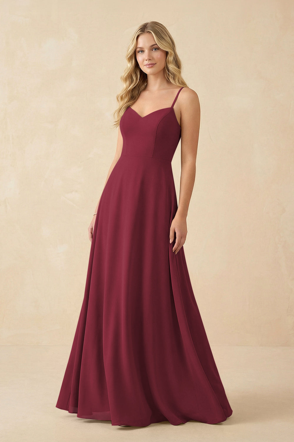 A-Line Chiffon Spaghetti Strap Bridesmaid Dress in Berry