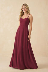 Berry A-Line Chiffon Spaghetti Strap Bridesmaid Dress | KISSBRIDAL