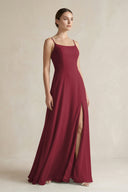 Berry A-Line Chiffon Spaghetti Strap Bridesmaid Dress | KISSBRIDAL