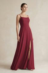 Berry A-Line Chiffon Spaghetti Strap Bridesmaid Dress | KISSBRIDAL