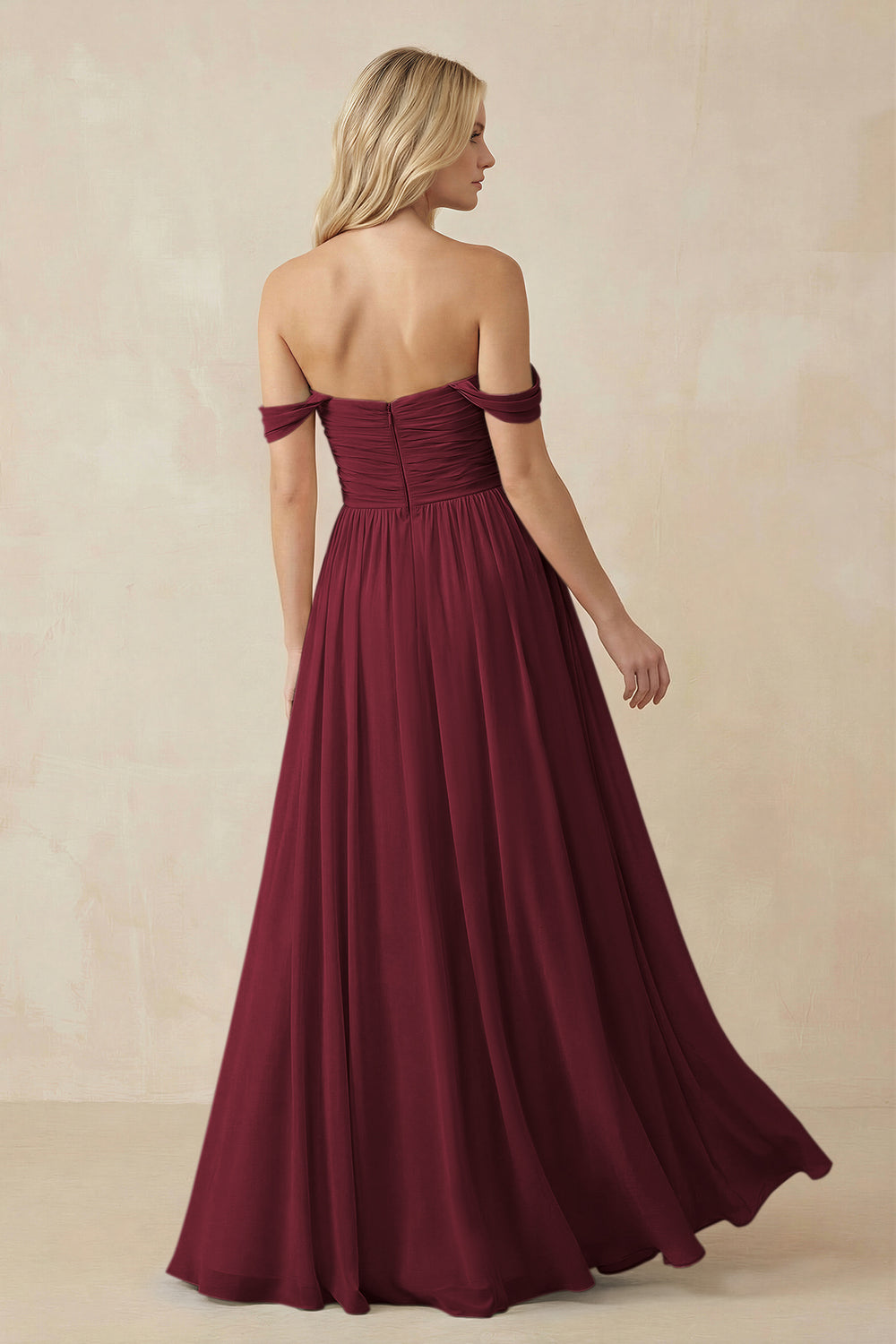 A-Line Pleated Long Chiffon Bridesmaid Dress in Berry