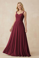 Berry A-Line Pleated Long Chiffon Bridesmaid Dress | KISSBRIDAL