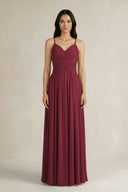 Berry A-Line Pleated Spaghetti Strap Chiffon Bridesmaid Dress | KISSBRIDAL
