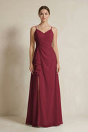 Berry A-Line Ruffled Spaghetti Strap Chiffon Bridesmaid Dress | KISSBRIDAL