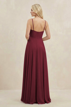 Berry A-Line Spaghetti Strap Chiffon Bridesmaid Dress (2) | KISSBRIDAL