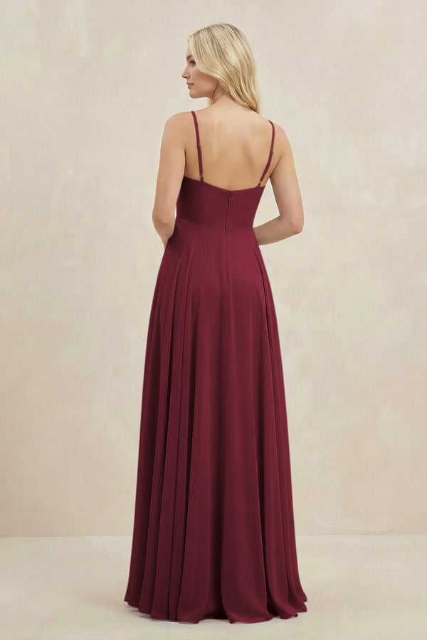 Berry A-Line Spaghetti Strap Chiffon Bridesmaid Dress (2) | KISSBRIDAL