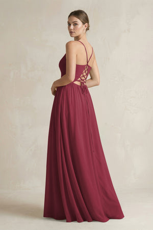 Berry A-Line Spaghetti Strap Chiffon Bridesmaid Dress (2) | KISSBRIDAL