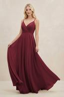 Berry A-Line Spaghetti Strap Chiffon Bridesmaid Dress | KISSBRIDAL