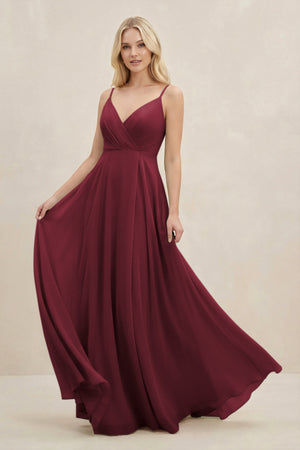 Berry A-Line Spaghetti Strap Chiffon Bridesmaid Dress | KISSBRIDAL