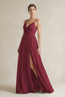 Berry A-Line Spaghetti Strap Chiffon Bridesmaid Dress | KISSBRIDAL