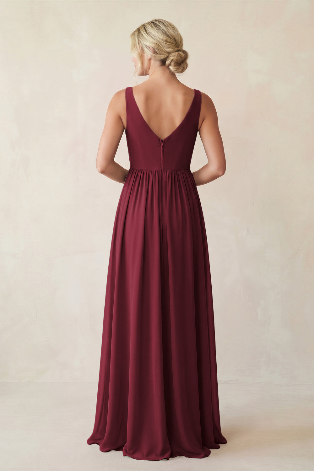 A-Line V-Neck Pleated Chiffon Bridesmaid Dress in Berry