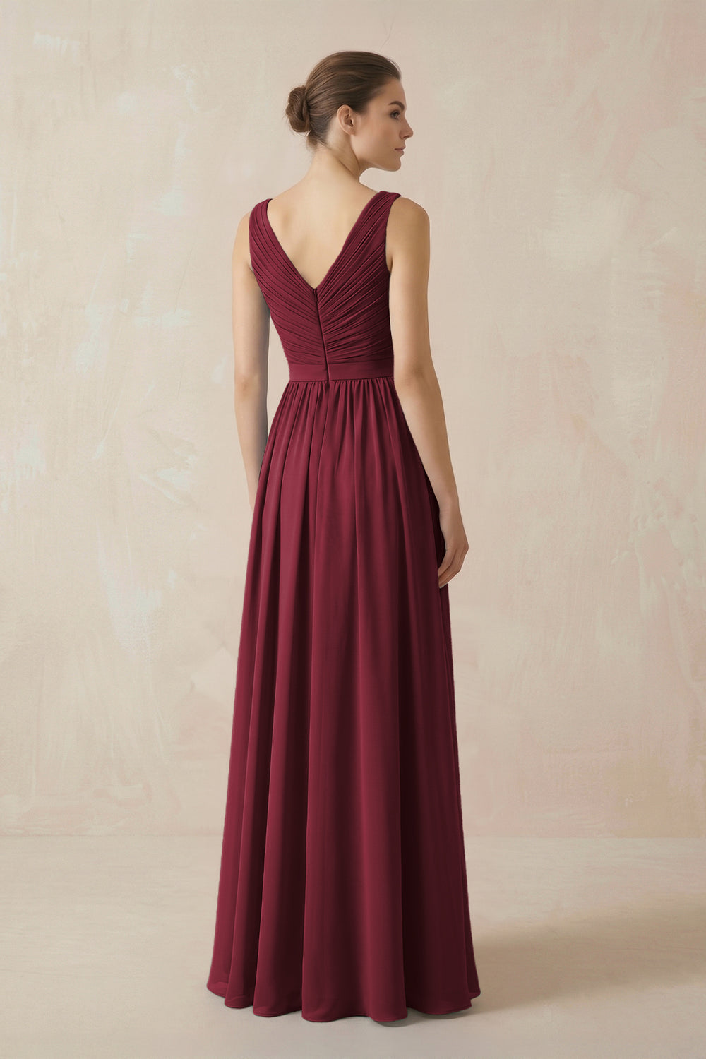 A-Line V-Neck Pleated Chiffon Bridesmaid Dress in Berry