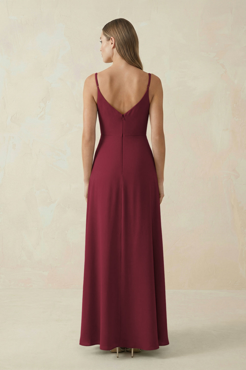 Cami Strap A-Line Chiffon Bridesmaid Dress in Berry