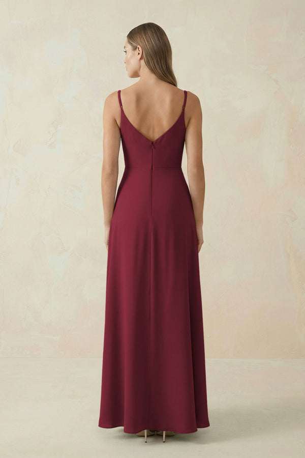 Berry Cami Strap A-Line Chiffon Bridesmaid Dress (2) | KISSBRIDAL
