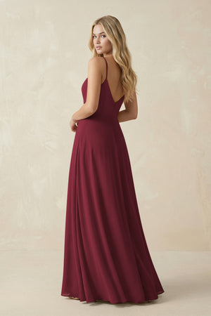 Berry Cami Strap A-Line Chiffon Bridesmaid Dress with Slit (2) | KISSBRIDAL