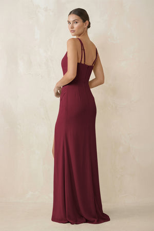 Berry Cami Strap Chiffon Sheath Bridesmaid Gown (2) | KISSBRIDAL
