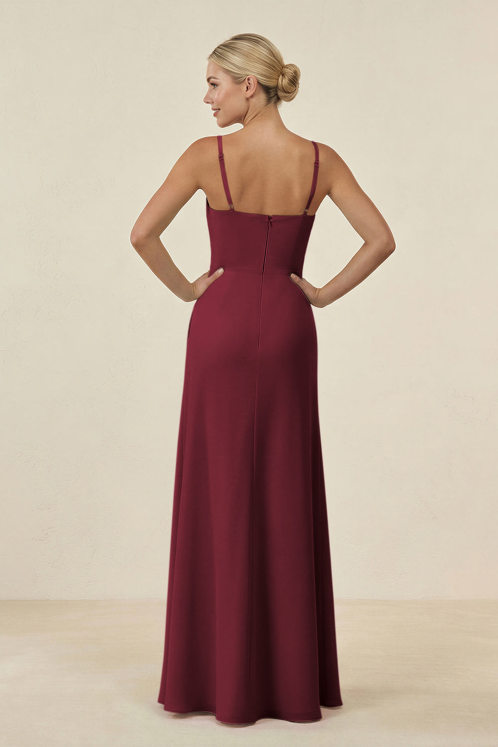 Cami Strap Chiffon Sheath Bridesmaid Gown in Berry