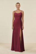 Berry Cami Strap Chiffon Sheath Bridesmaid Gown | KISSBRIDAL