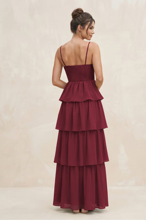 Berry Cami Strap Tiered A-Line Chiffon Bridesmaid Dress (2) | KISSBRIDAL