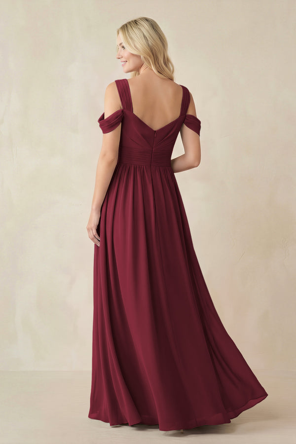 Berry Chiffon A-Line Bridesmaid Dress with Slit (2) | KISSBRIDAL
