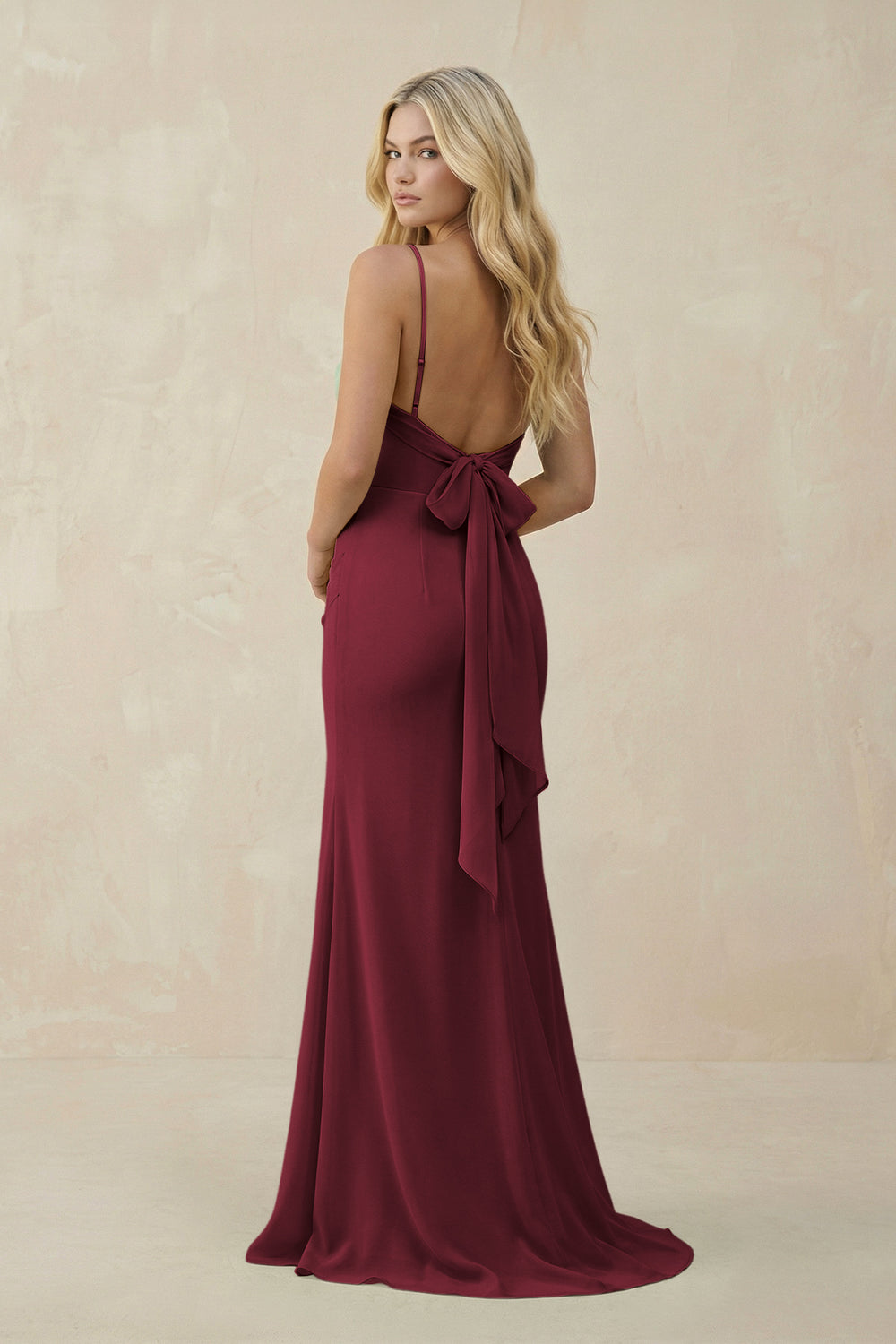 Cowl Neck Sheath Chiffon Bridesmaid Dress with Corset in Berry