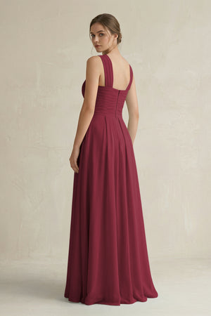 Berry Cross Halter Chiffon A-Line Pleated Bridesmaid Dress (2) | KISSBRIDAL