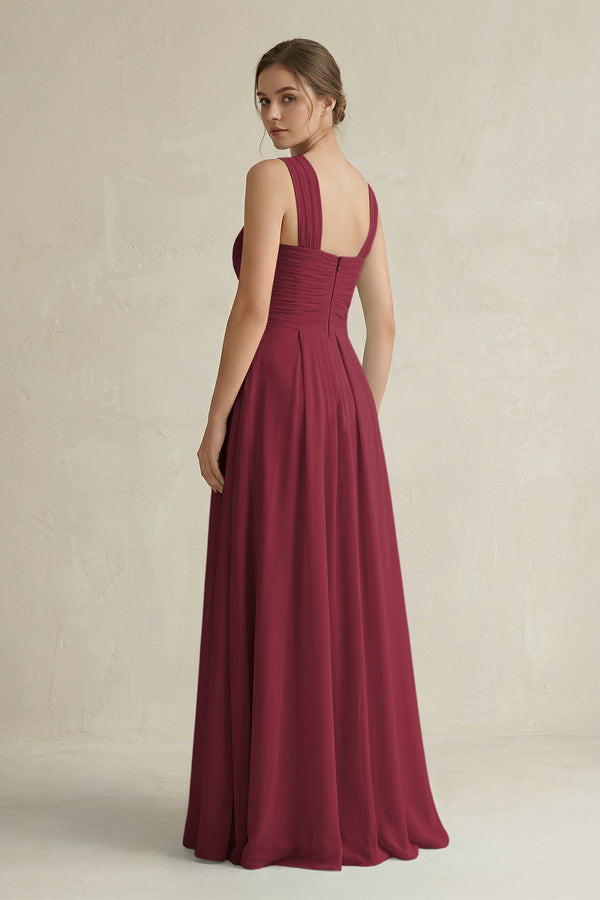 Berry Cross Halter Chiffon A-Line Pleated Bridesmaid Dress (2) | KISSBRIDAL