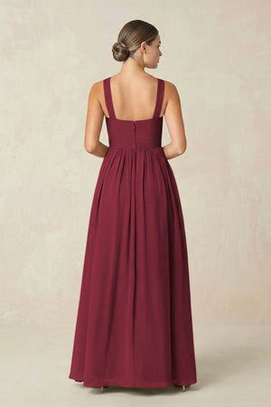 Berry Cross Halter Neck Chiffon A-Line Bridesmaid Dress With Slit (2) | KISSBRIDAL