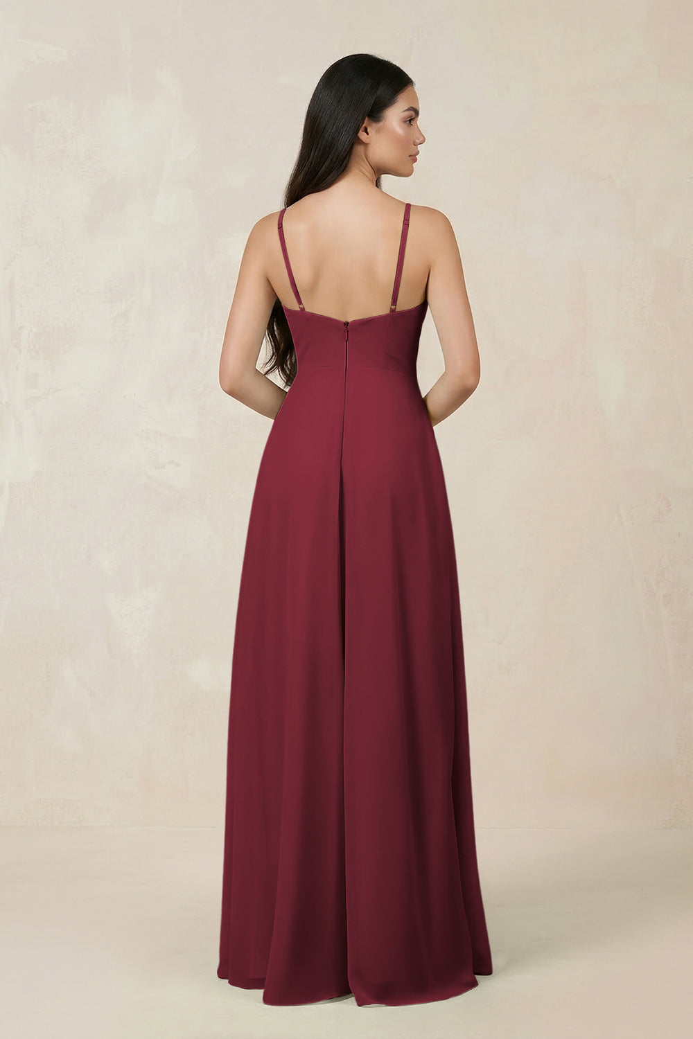 Halter Chiffon A-Line Bridesmaid Dress With Slit in Berry