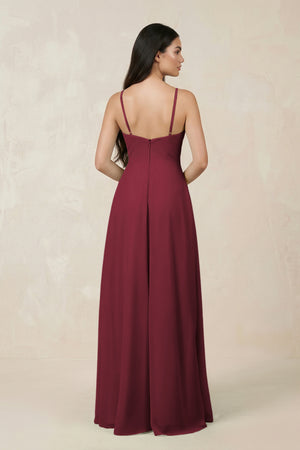 Berry Halter Chiffon A-Line Bridesmaid Dress With Slit (2) | KISSBRIDAL