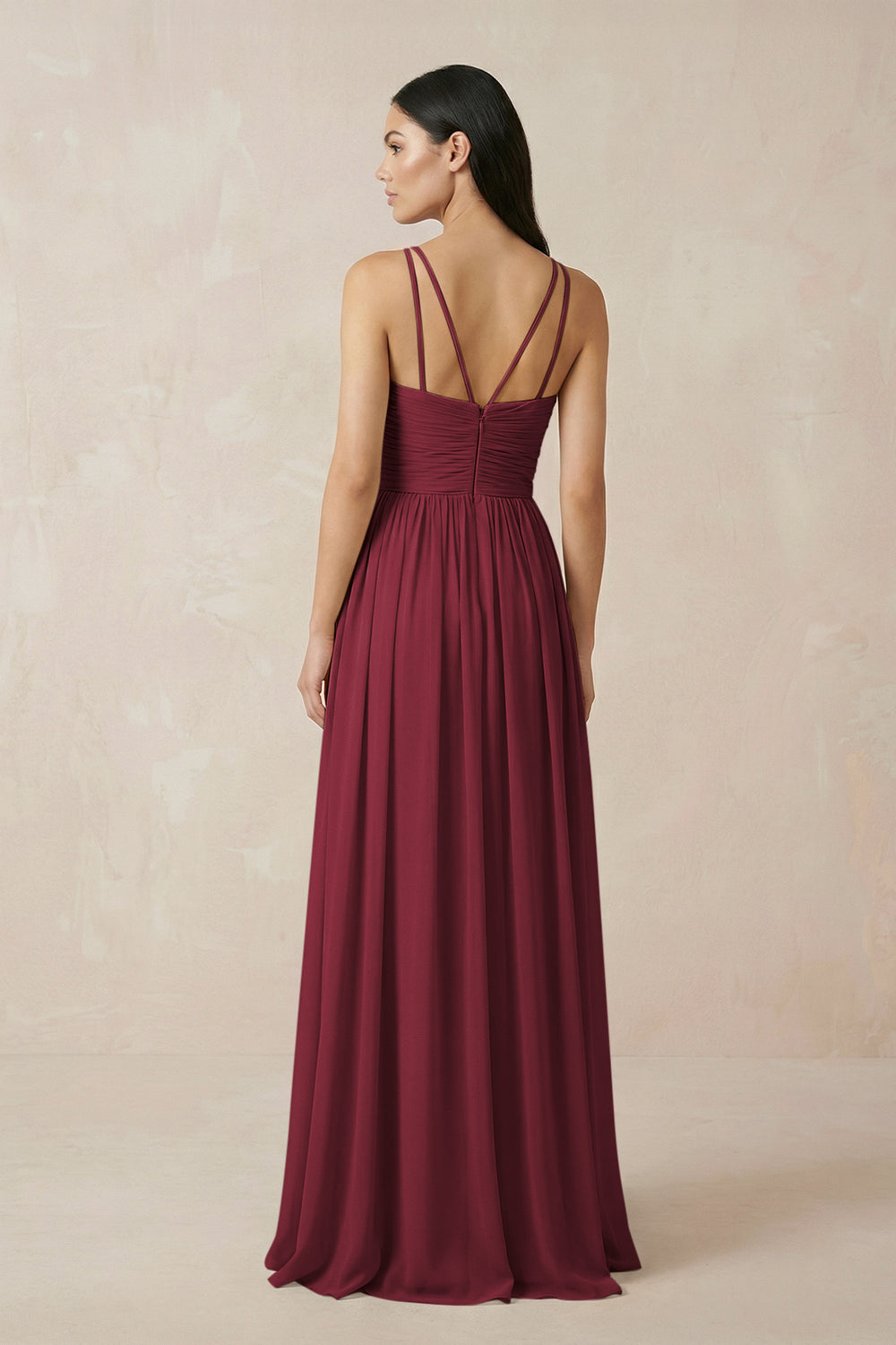 Halter Neck A-Line Chiffon Bridesmaid Dress in Berry