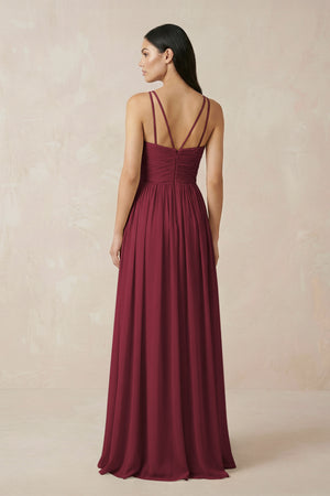 Berry Halter Neck A-Line Chiffon Bridesmaid Dress (2) | KISSBRIDAL