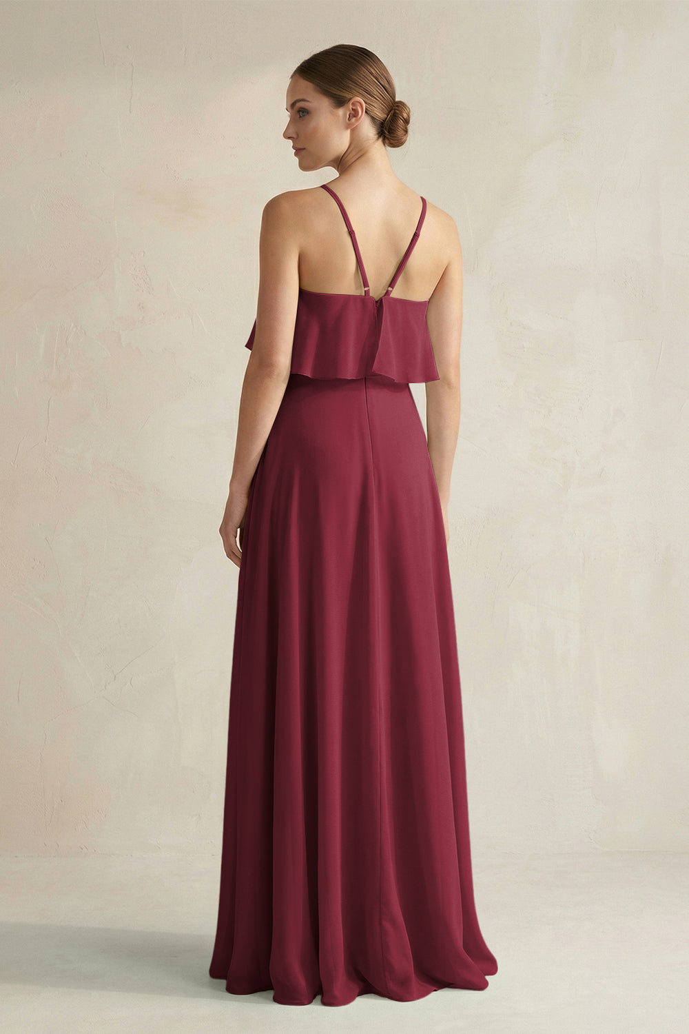 Halter Neck A-Line Chiffon Bridesmaid Dress with Keyhole in Berry