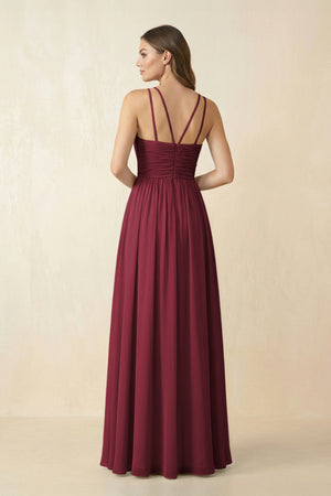 Berry Halter Pleated A-Line Chiffon Bridesmaid Dress (2) | KISSBRIDAL