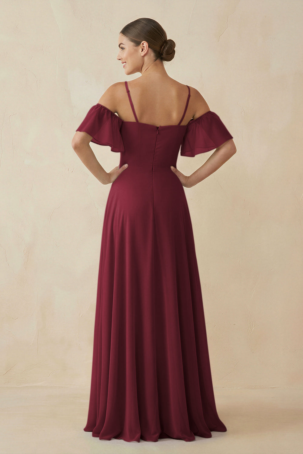 Off-the-Shoulder A-Line Chiffon Bridesmaid Dress in Berry