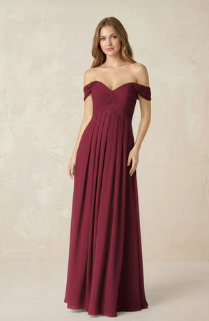 Berry Off-the-Shoulder A-Line Chiffon Pleated Bridesmaid Dress | KISSBRIDAL