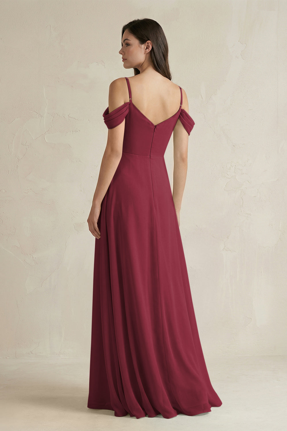 Off-the-Shoulder Chiffon A-Line Bridesmaid Dress in Berry